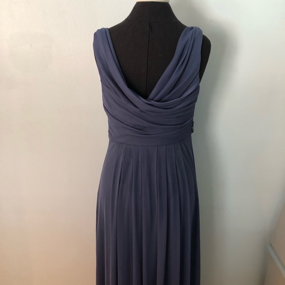 Cachet Slate Blue Chiffon Goddess Gown Beaded Waist and Straps 12 - Picture 7 of 11